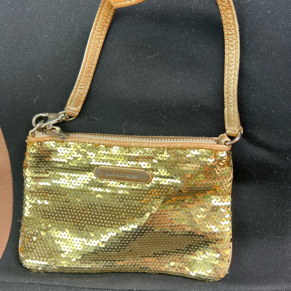 Michael Kors Gold Tan Sequin Wristlet Clutch